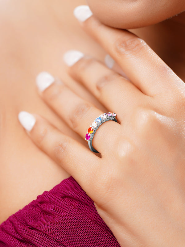 Rainbow Zircon Silver Ring