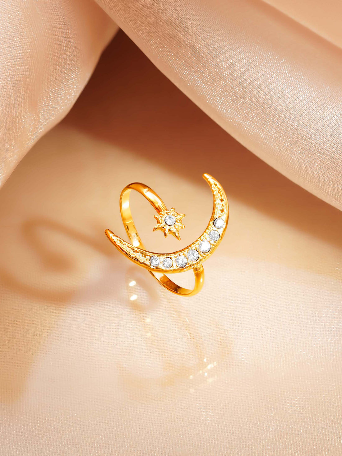 Crescent Moon Star Ring