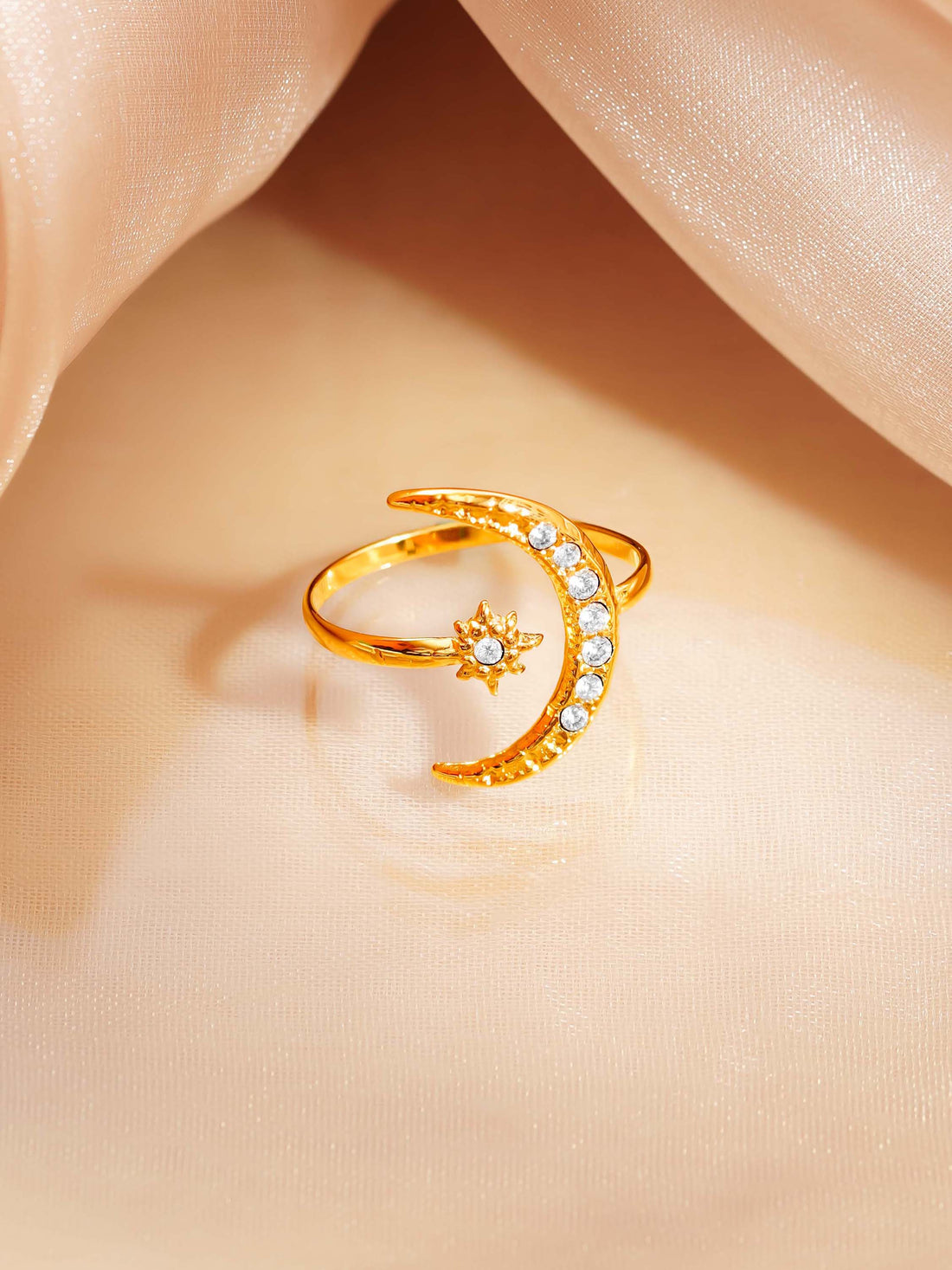Crescent Moon Star Ring