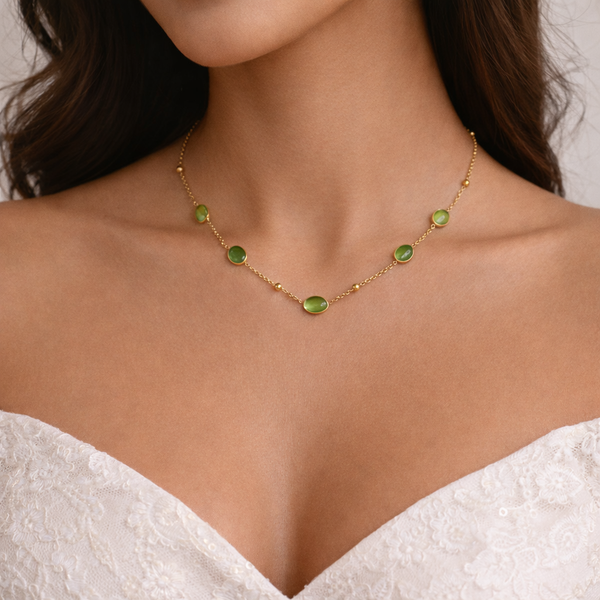Green Stone Station Necklace