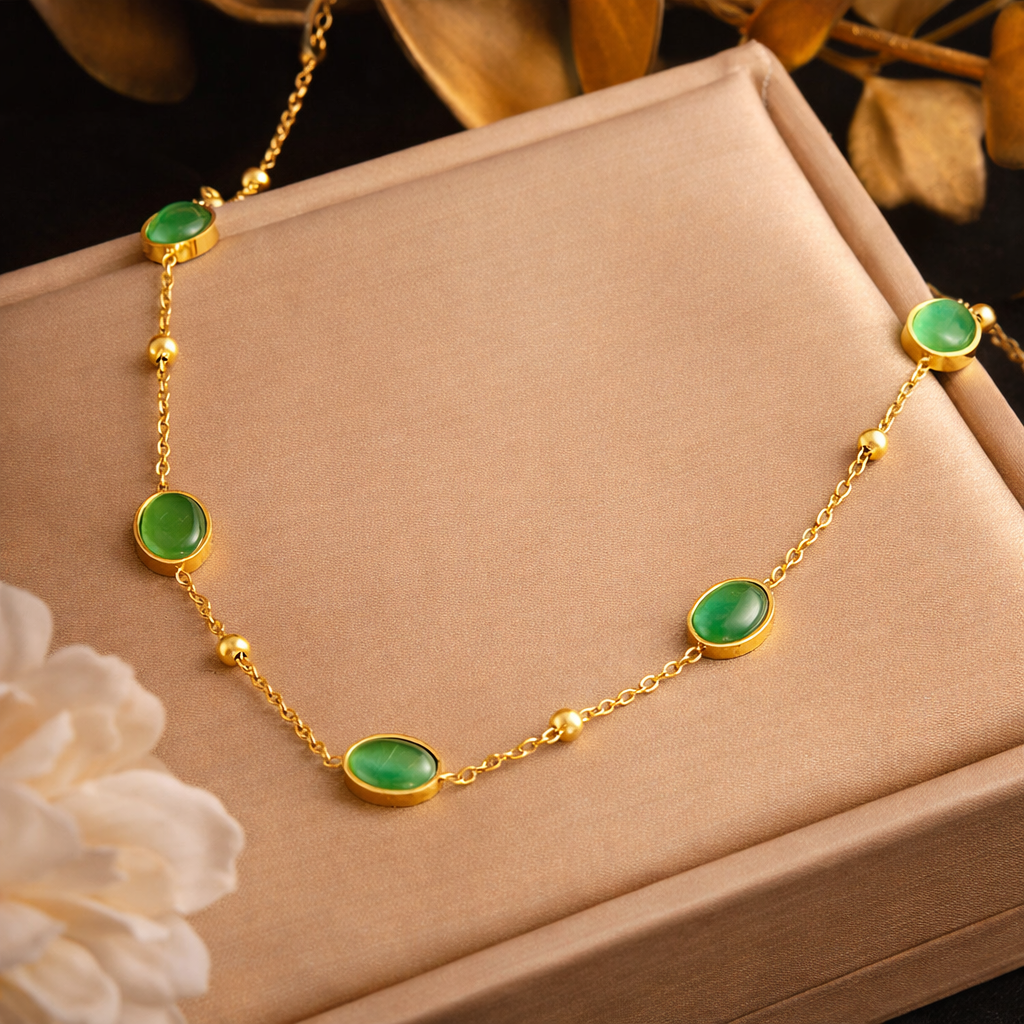 Green Stone Station Necklace