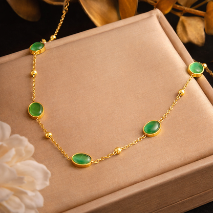 18K Gold Plated Green Stone Station Necklace