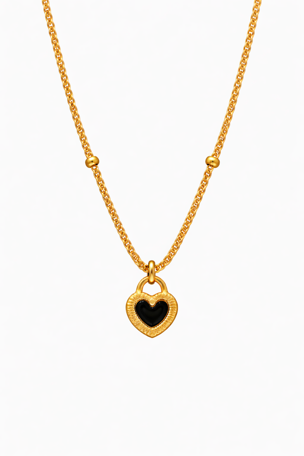 18K Gold Plated Two Sides of Love - Black &amp; White Heart Pendant Necklace