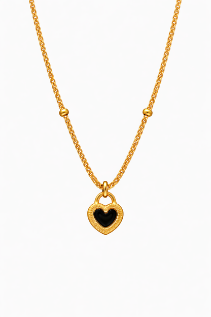 18K Gold Plated Two Sides of Love - Black &amp; White Heart Pendant Necklace