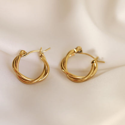 18K Gold Plated Twisted Rope Hoop Earrings