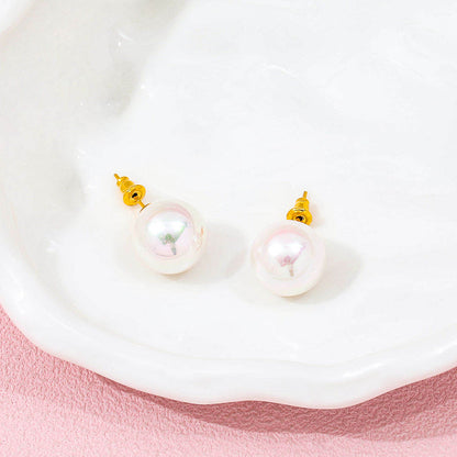 18K Gold Plated Classic Big Pearl Stud Earrings