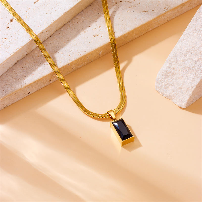 18K Gold Plated Black Stone Pendant Necklace