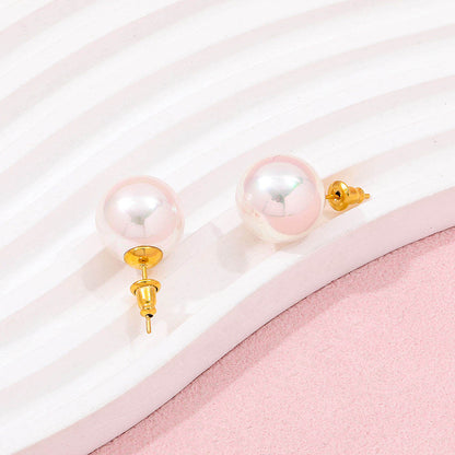 18K Gold Plated Classic Big Pearl Stud Earrings