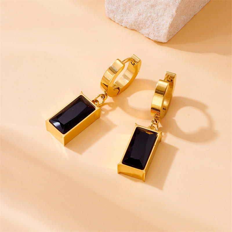 Long Black Stone Hoops