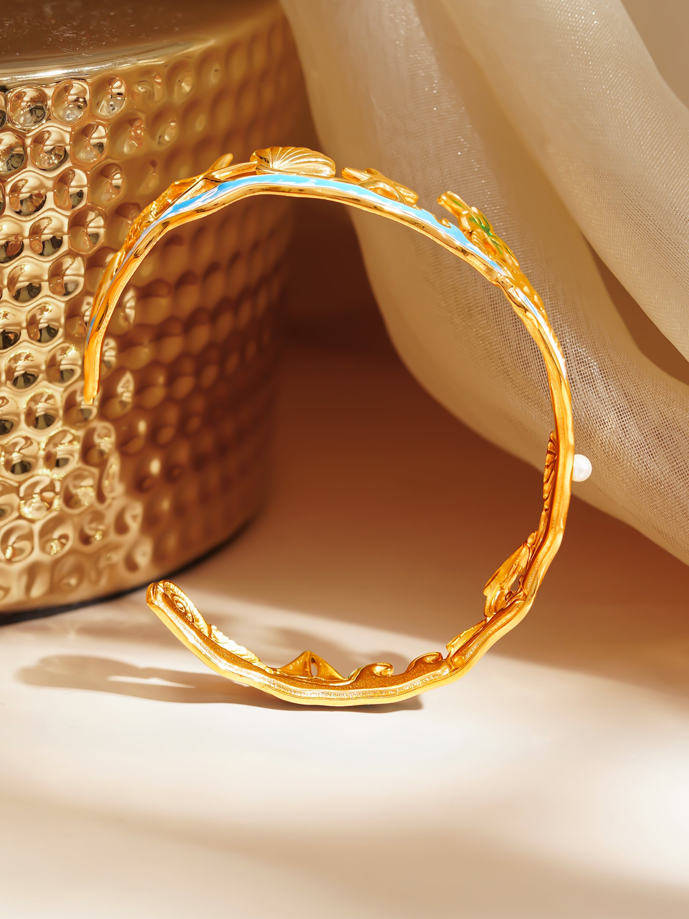 18K Gold Plated Beach Motif 18K Gold Plated Cuff Bracelet