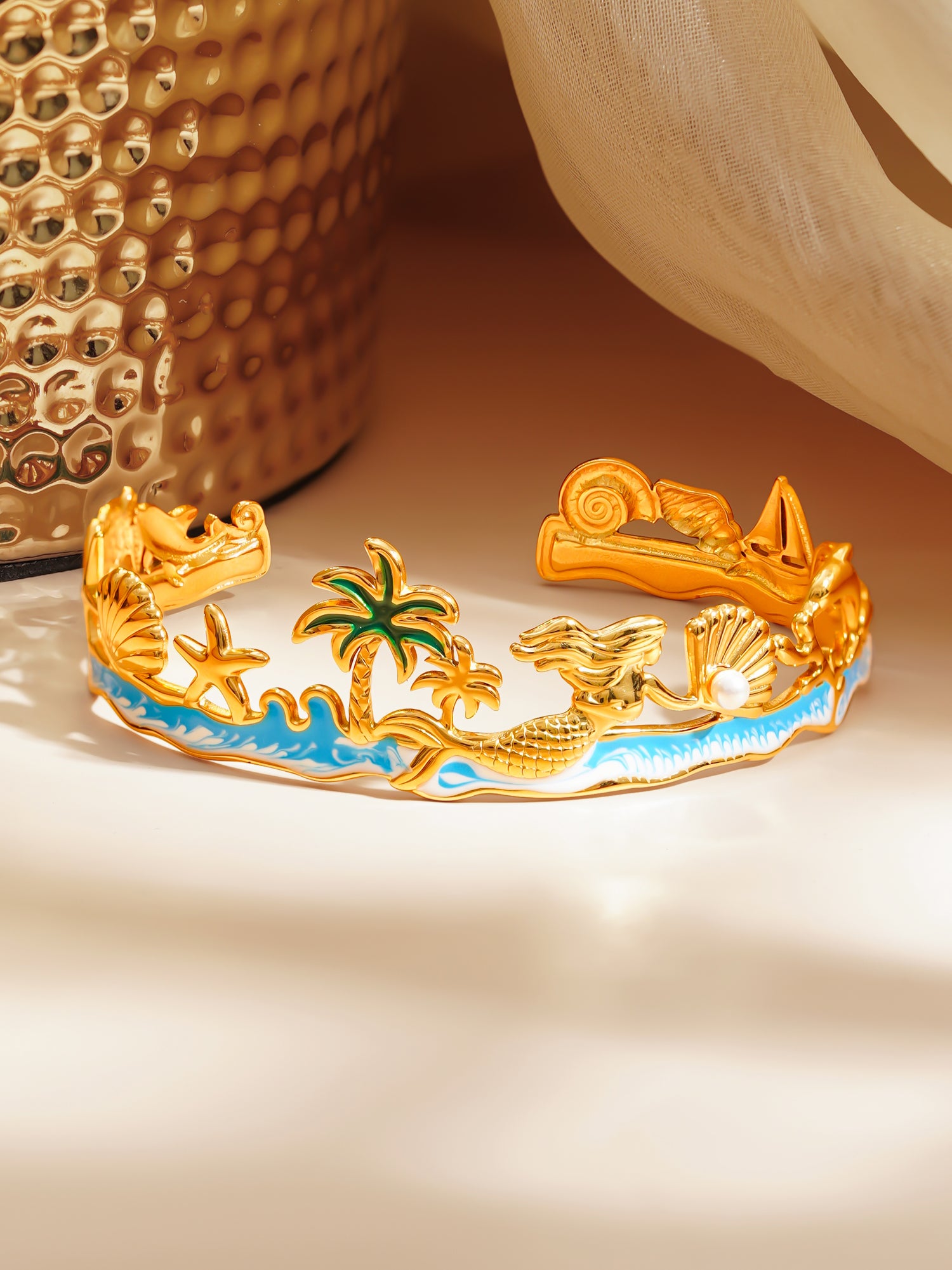 18K Gold Plated Beach Motif 18K Gold Plated Cuff Bracelet