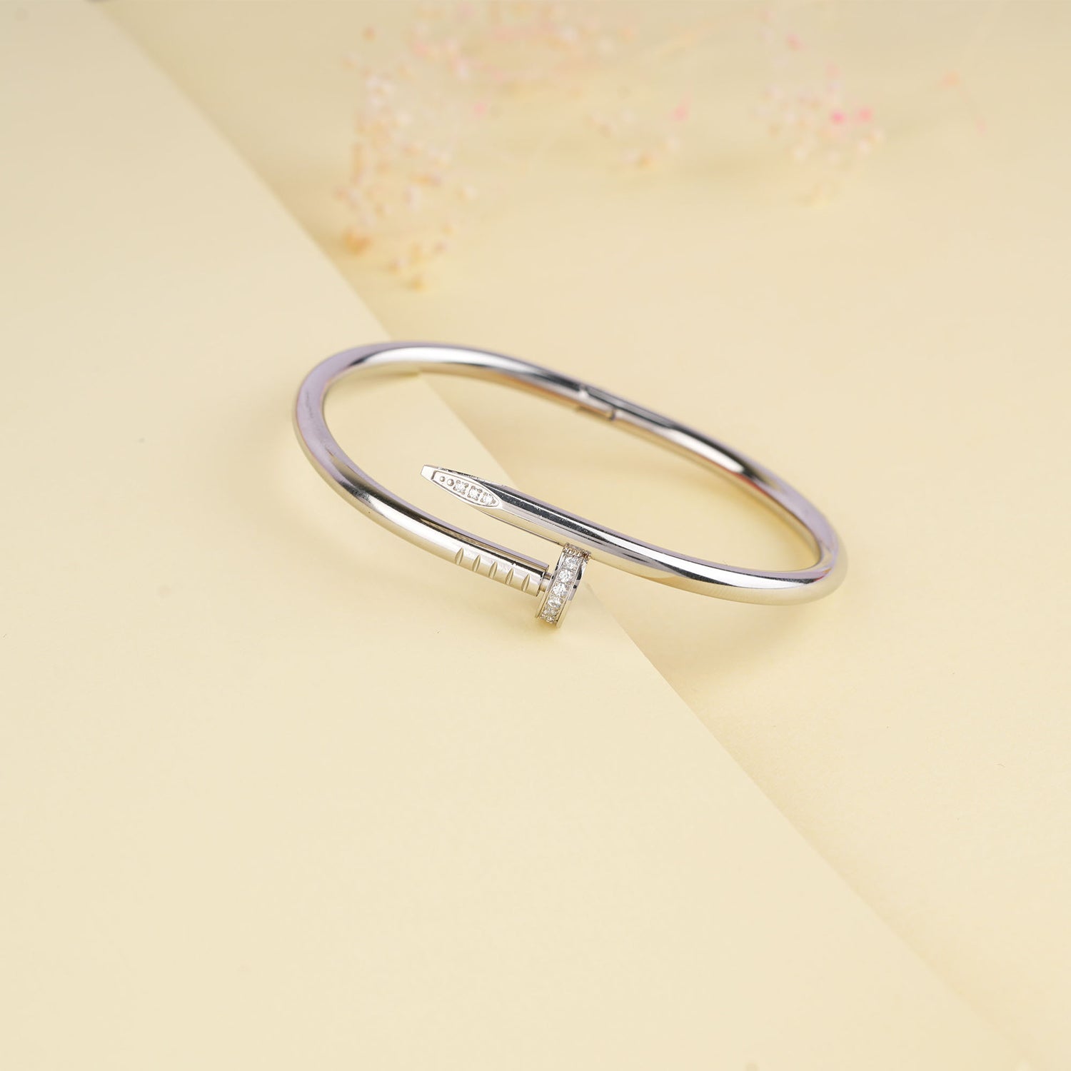 Nail bangle styled in a casual-chic look