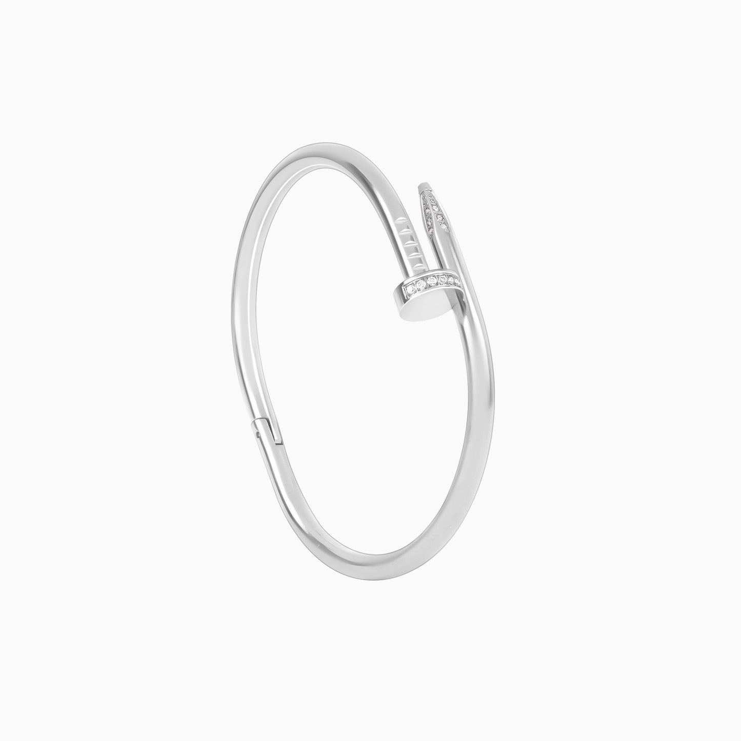 Silver bracelet with small stones on a white background