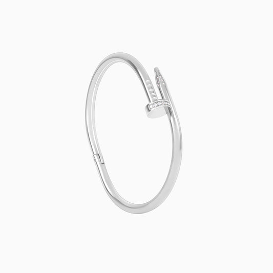 Silver bracelet with small stones on a white background