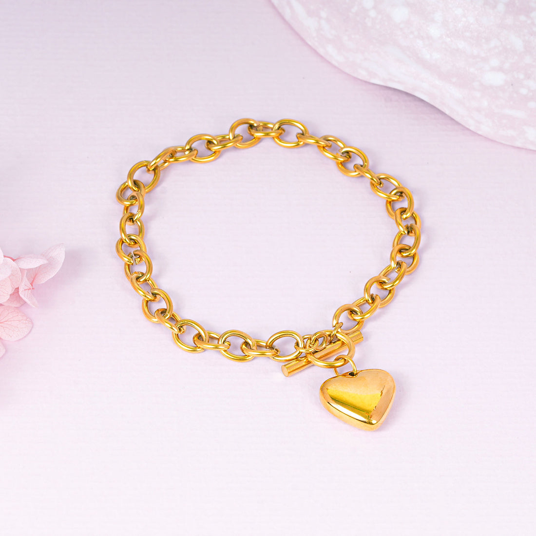 18K Gold Plated Heart Charm Buckle Chain Bracelet