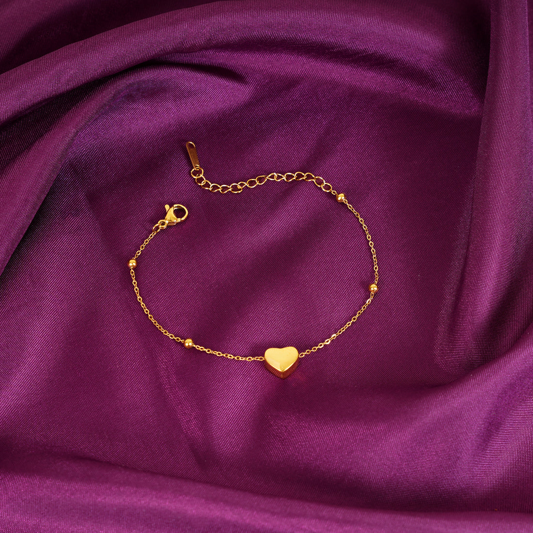 18K Gold Plated Heart Chain Beaded Bracelet
