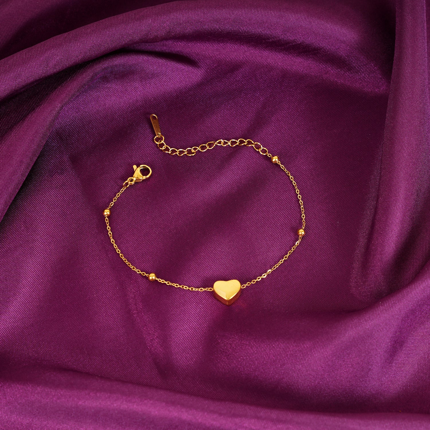 18K Gold Plated Heart Chain Beaded Bracelet