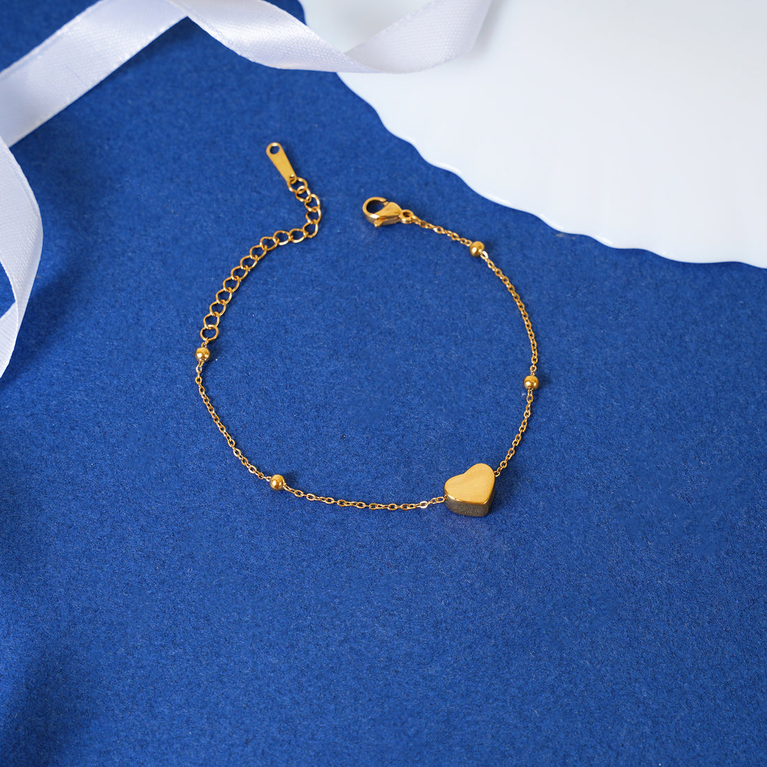 18K Gold Plated Heart Chain Beaded Bracelet