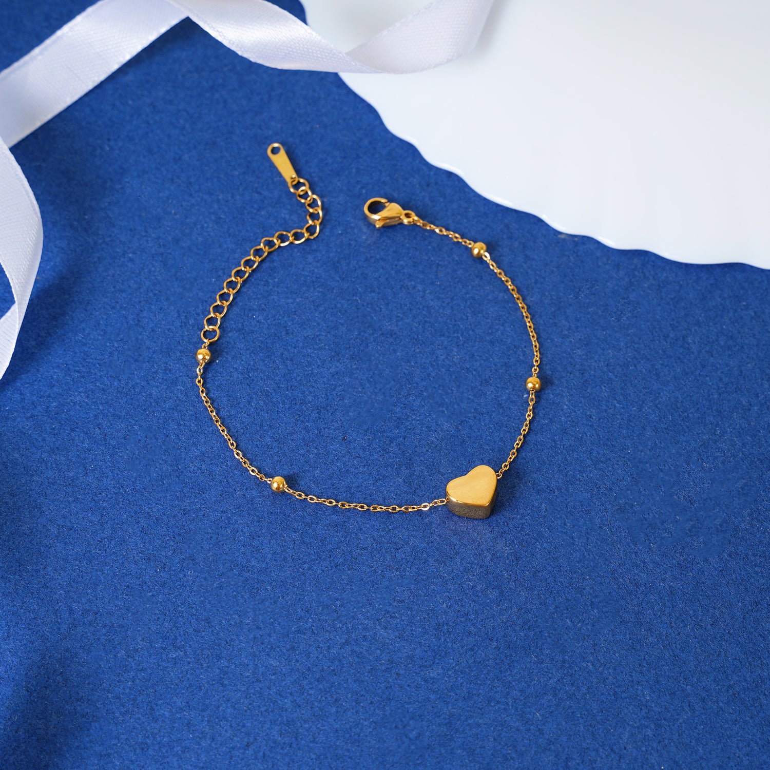 18K Gold Plated Heart Chain Beaded Bracelet