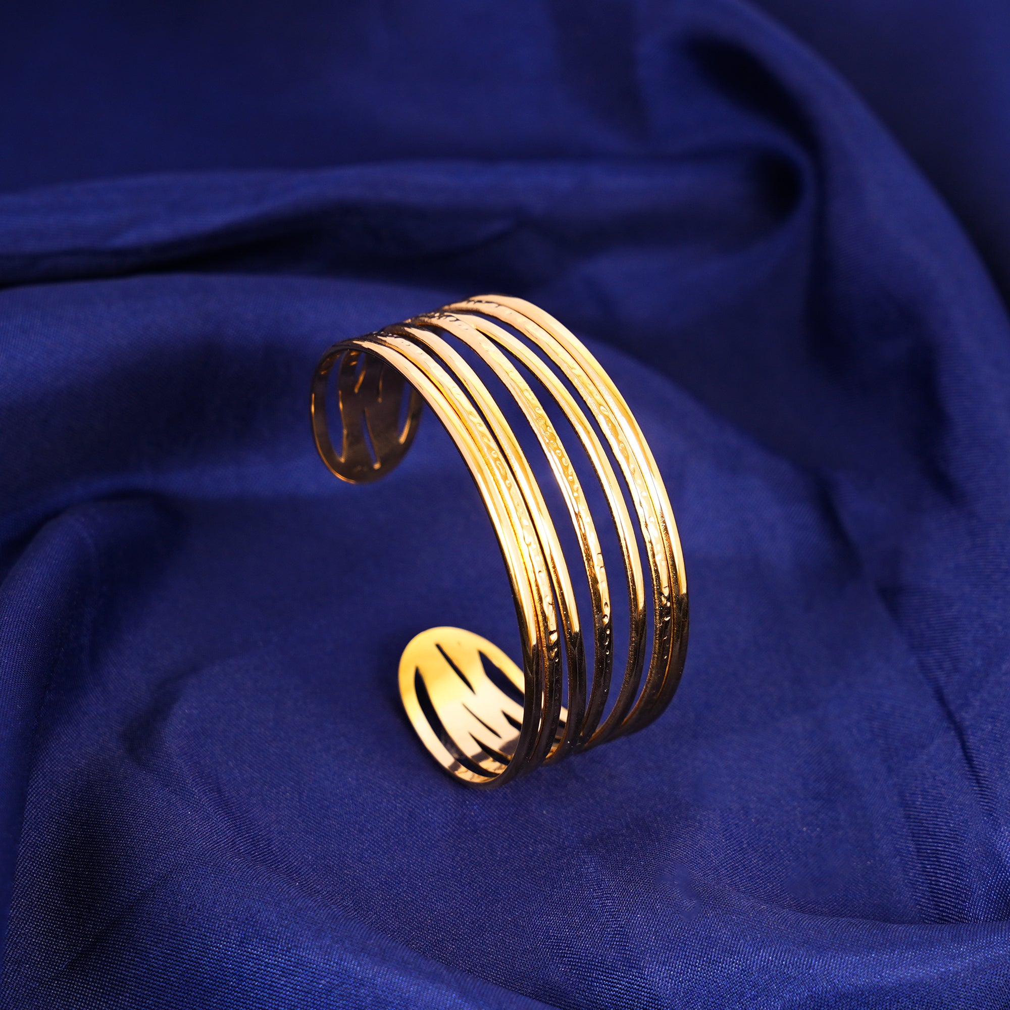 18K Gold Plated Golden Tides Multilayer Open Cuff Bracelet