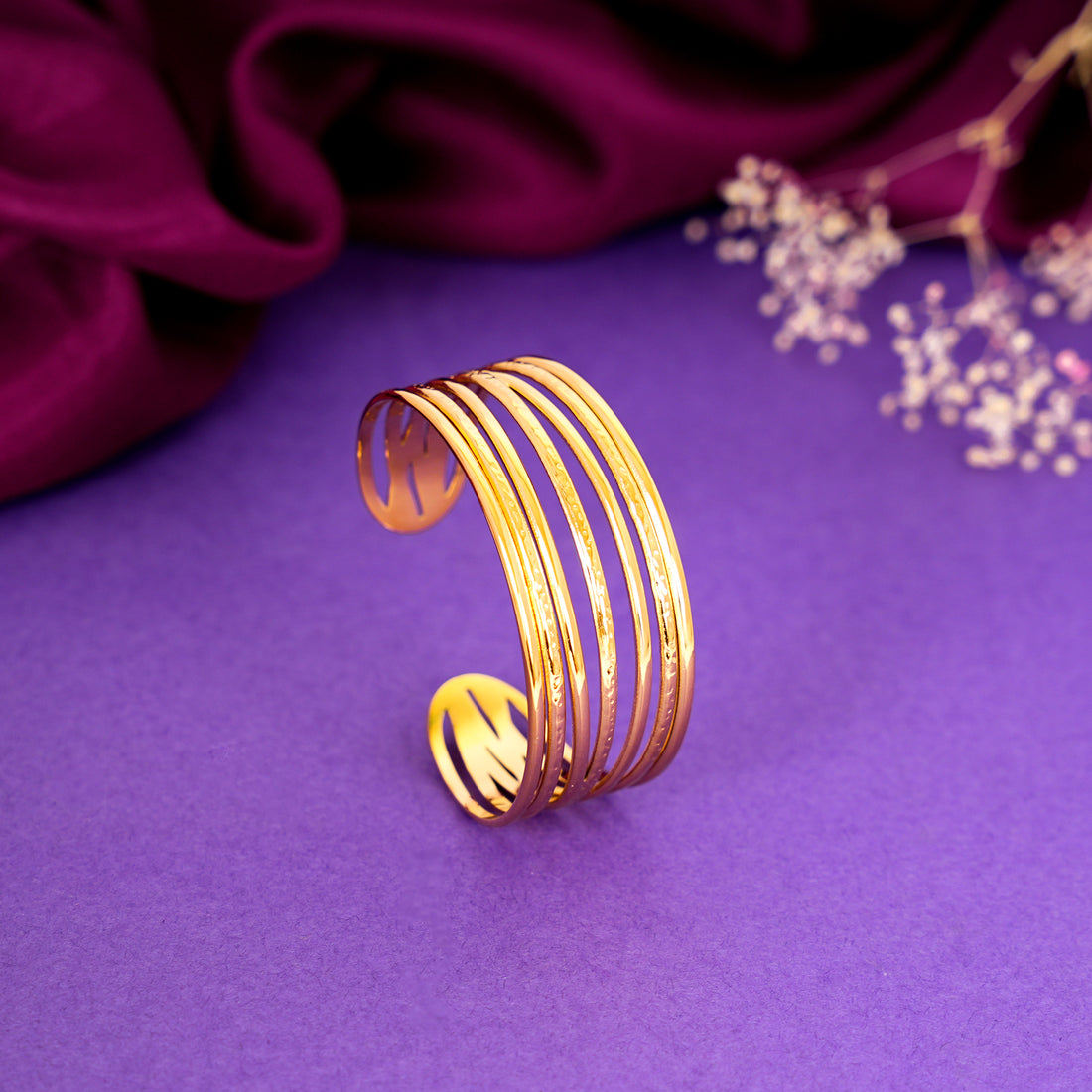 18K Gold Plated Golden Tides Multilayer Open Cuff Bracelet