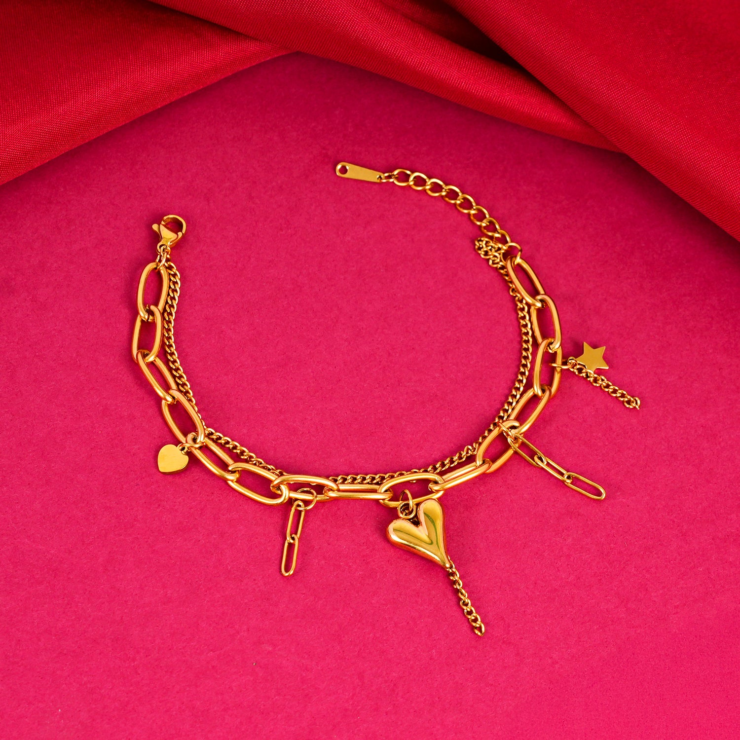 18K Gold Plated Heartstring Layers Heart Charm Bracelet