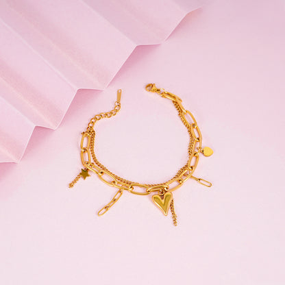 18K Gold Plated Heartstring Layers Heart Charm Bracelet
