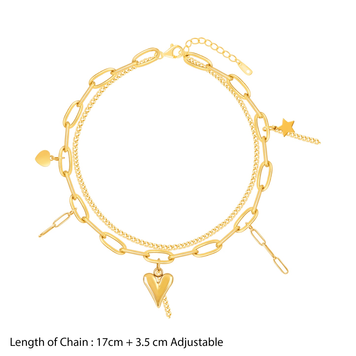 18K Gold Plated Heartstring Layers Heart Charm Bracelet