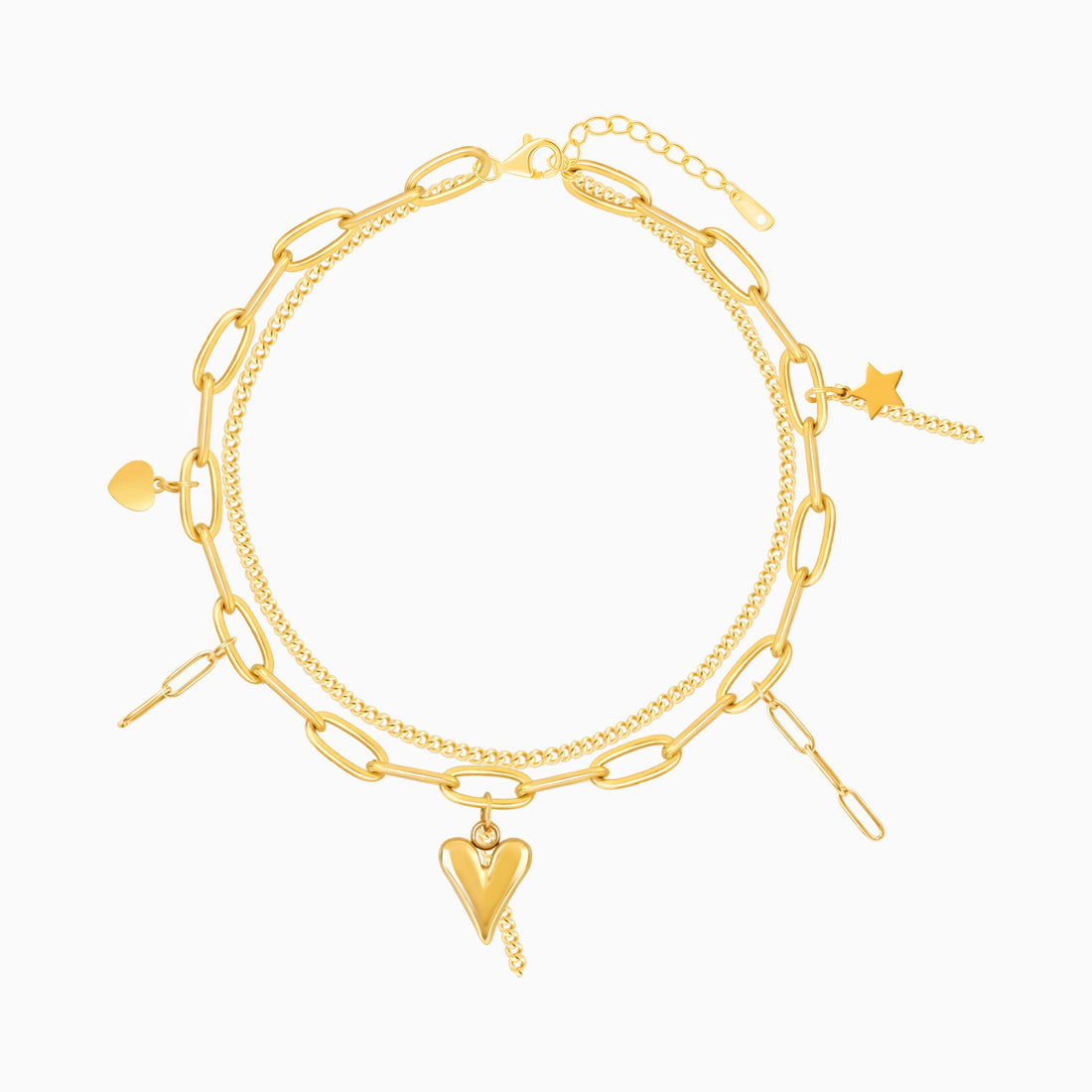 18K Gold Plated Heartstring Layers Heart Charm Bracelet