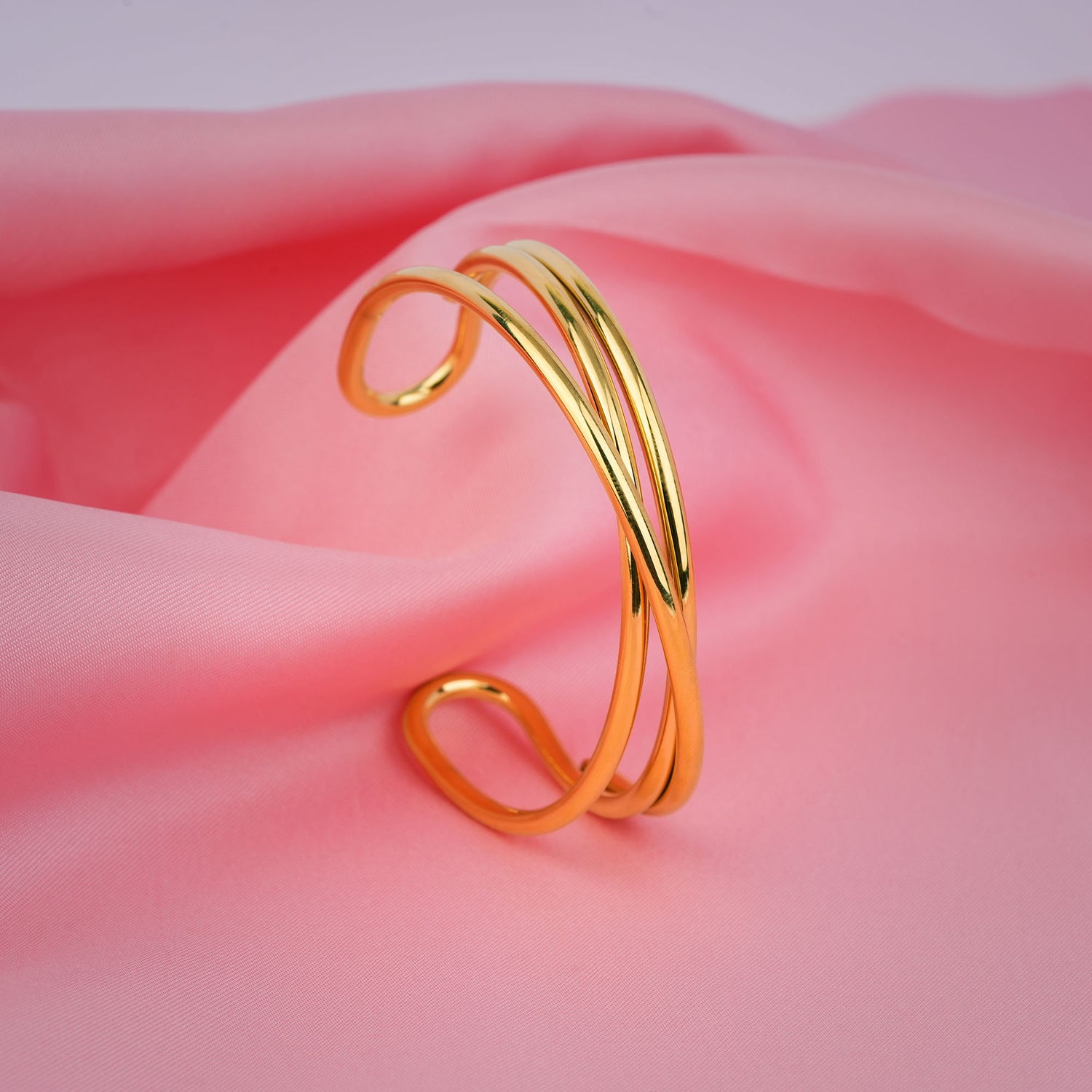 Adjustable open cuff gold bangle for women