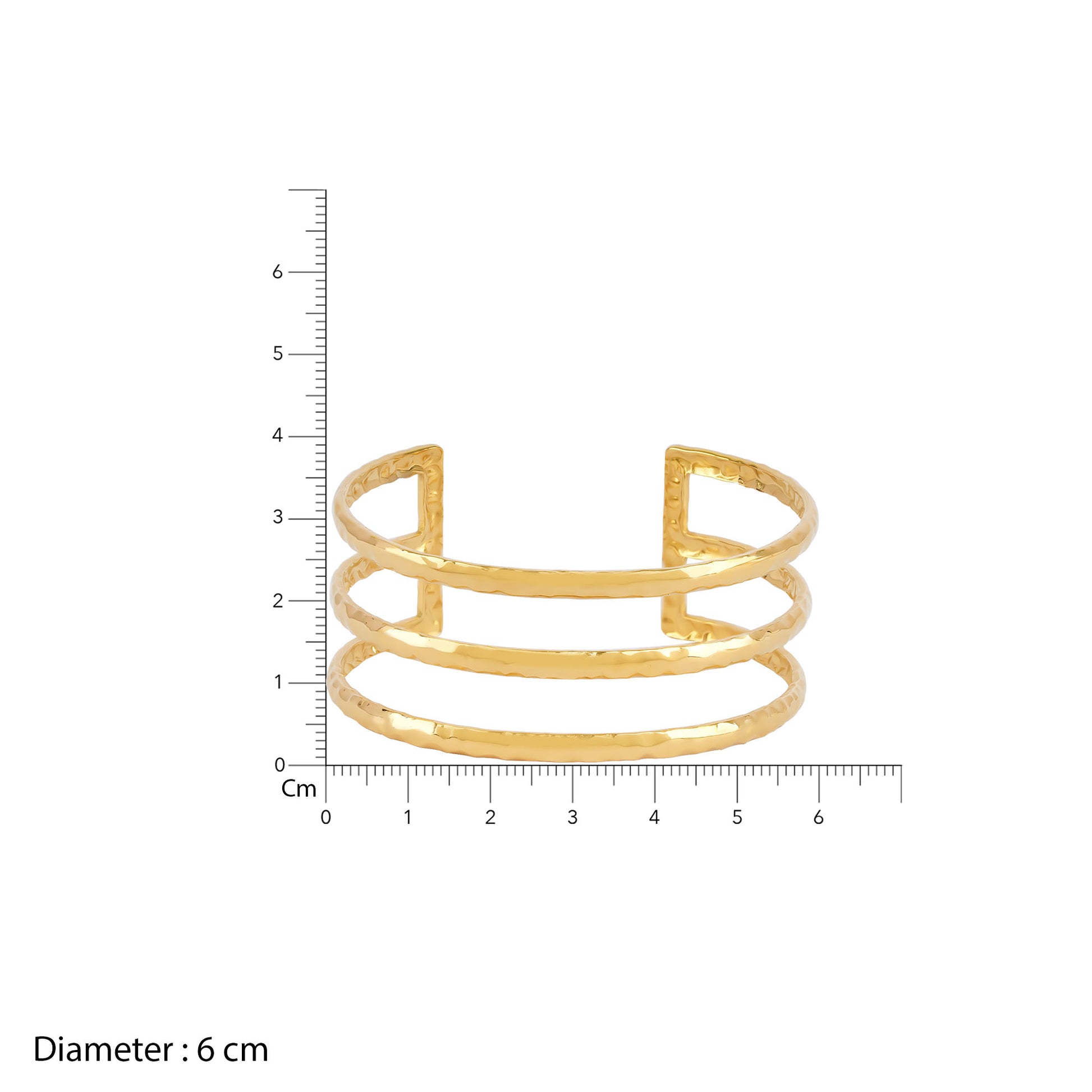 Gold bracelet with a measurement scale on a white background