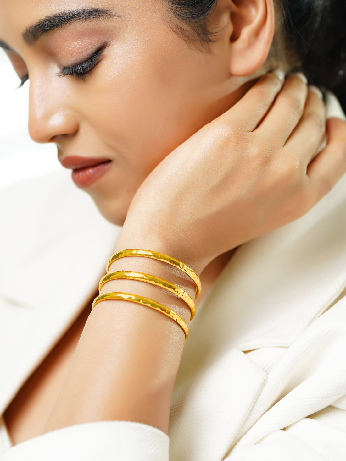 18K Gold Plated Trio Gleam Three-Layer Cuff Bangle Bracelet