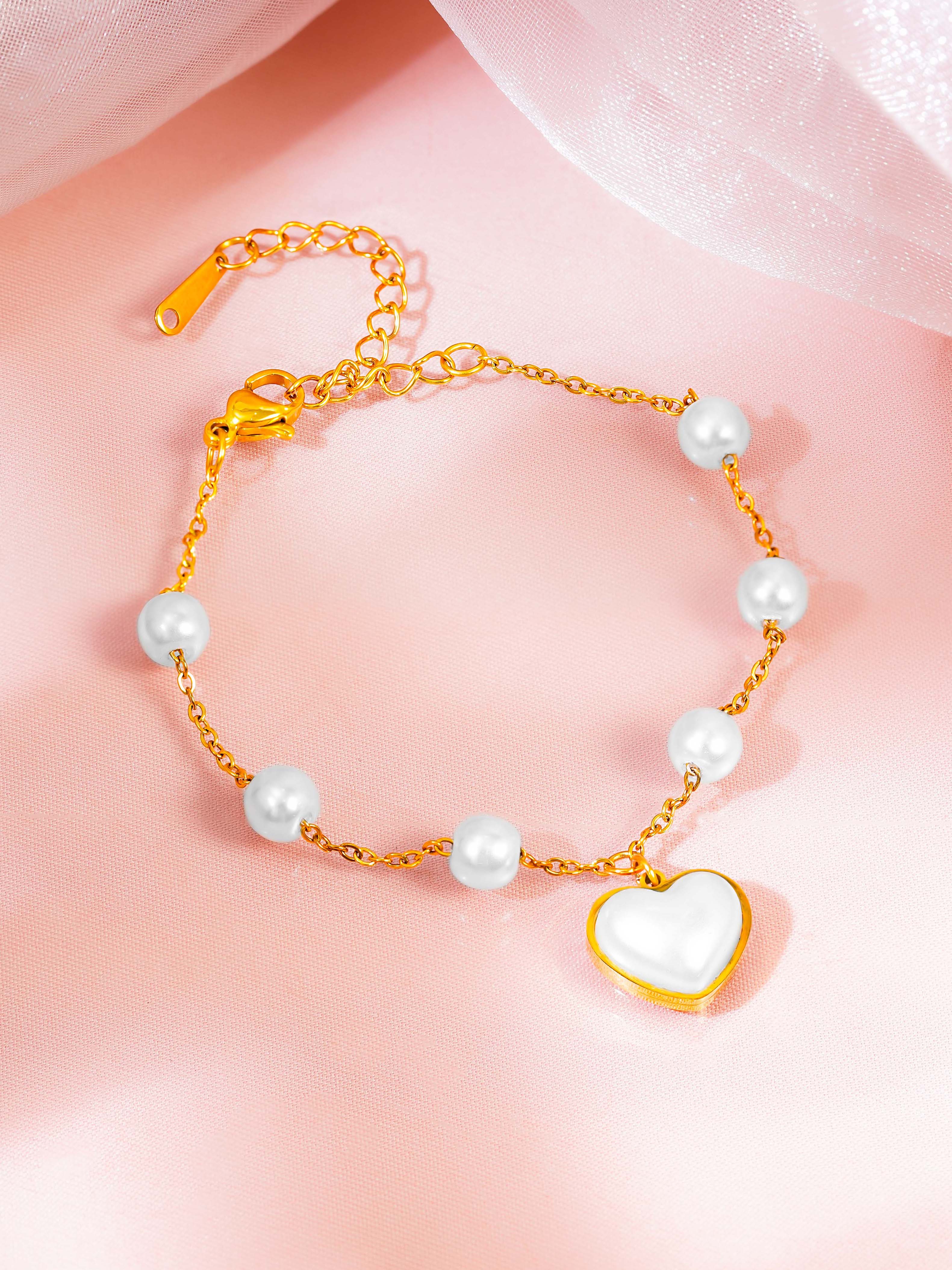 18K Gold Plated Pearl Heart Bracelet