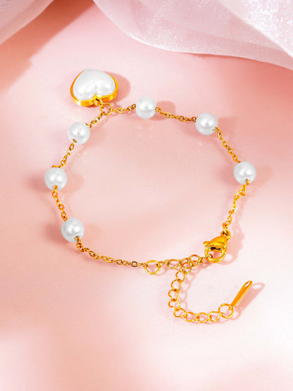 18K Gold Plated Pearl Heart Bracelet