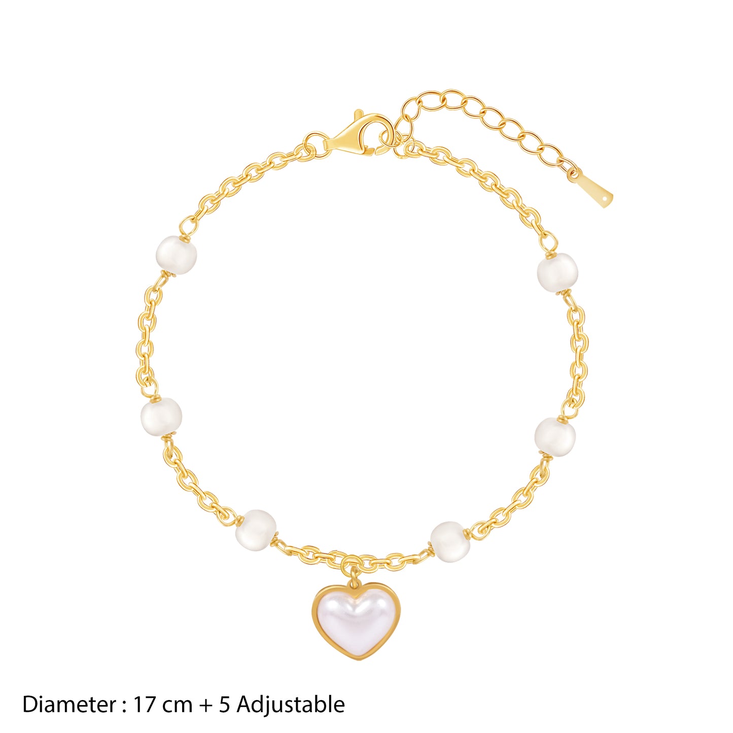 18K Gold Plated Pearl Heart Bracelet