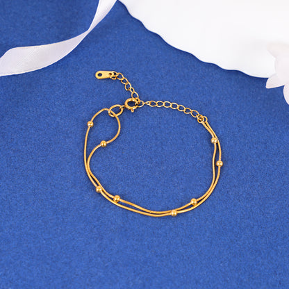 18K Gold Plated Golden Whispers Layered Beaded Snake Chain Bracelet