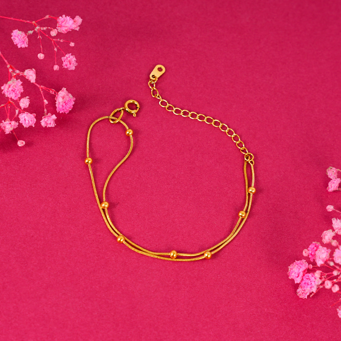 18K Gold Plated Golden Whispers Layered Beaded Snake Chain Bracelet