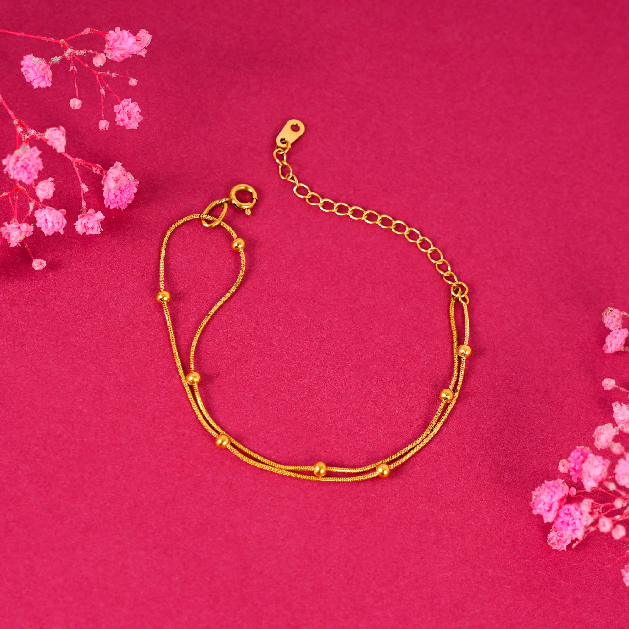 18K Gold Plated Golden Whispers Layered Beaded Snake Chain Bracelet