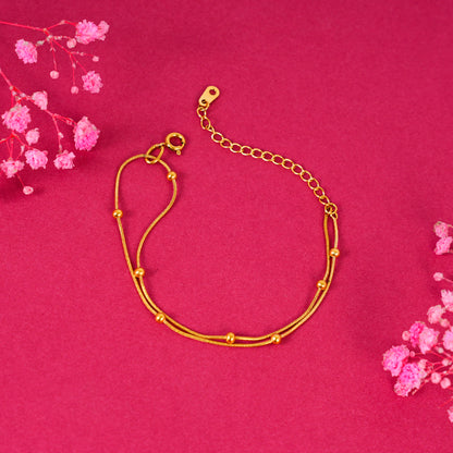 18K Gold Plated Golden Whispers Layered Beaded Snake Chain Bracelet