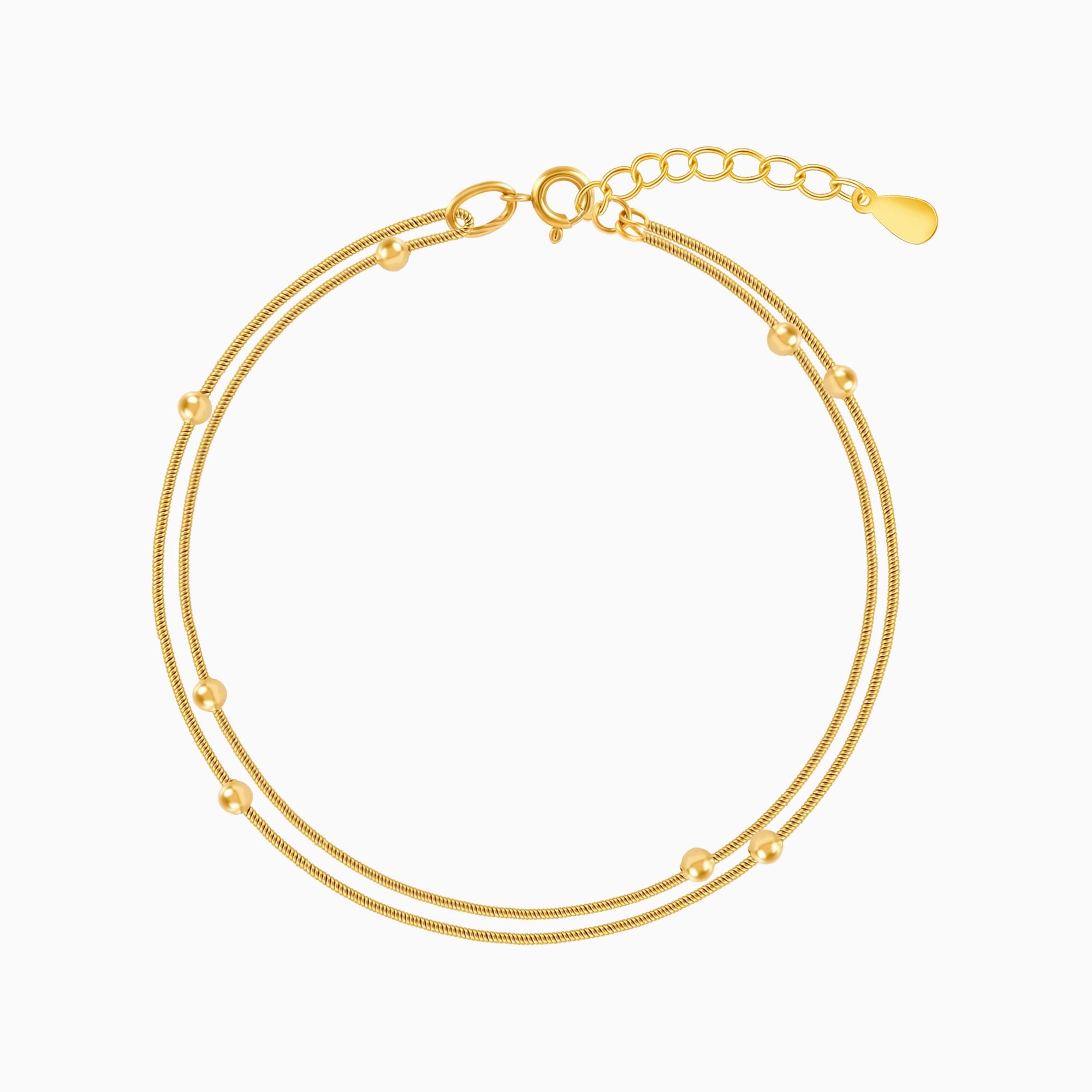 18K Gold Plated Golden Whispers Layered Beaded Snake Chain Bracelet