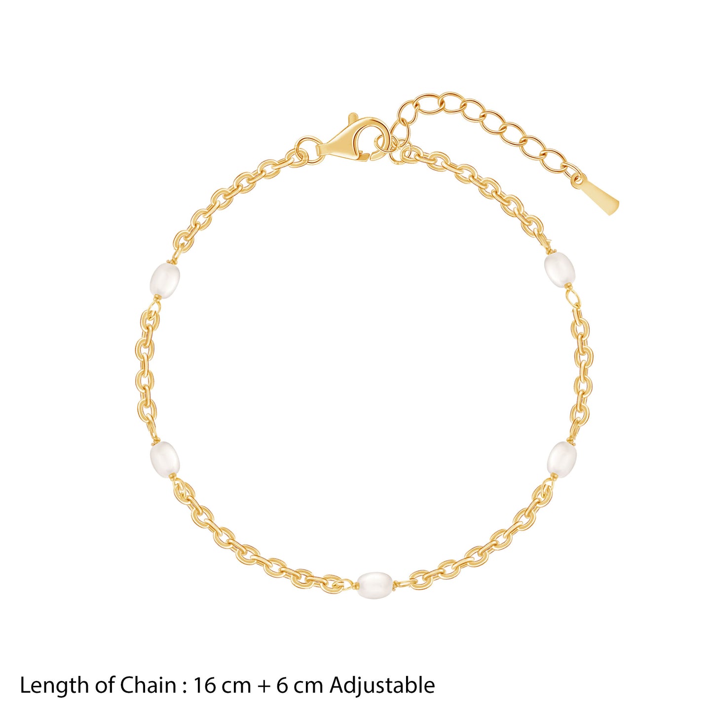 Gold bracelet with pearls on a white background
