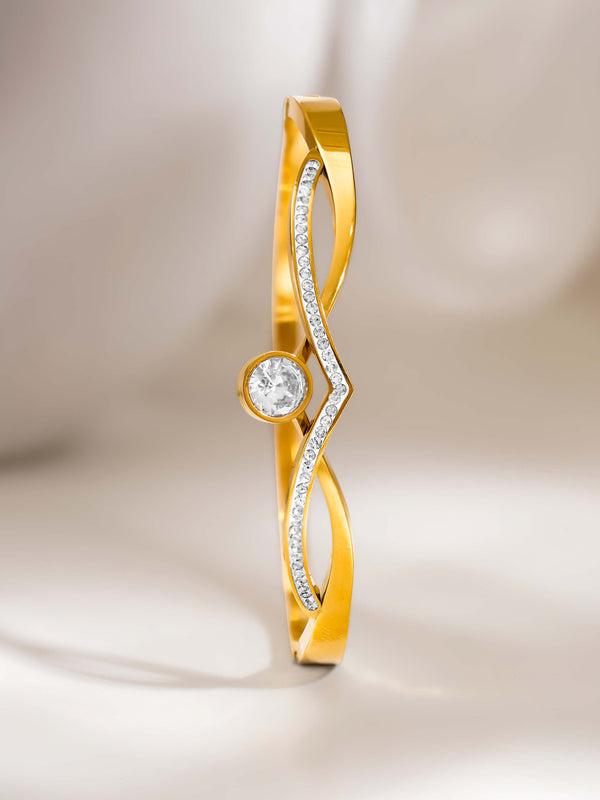 Chevron Crystal Bangle Gold
