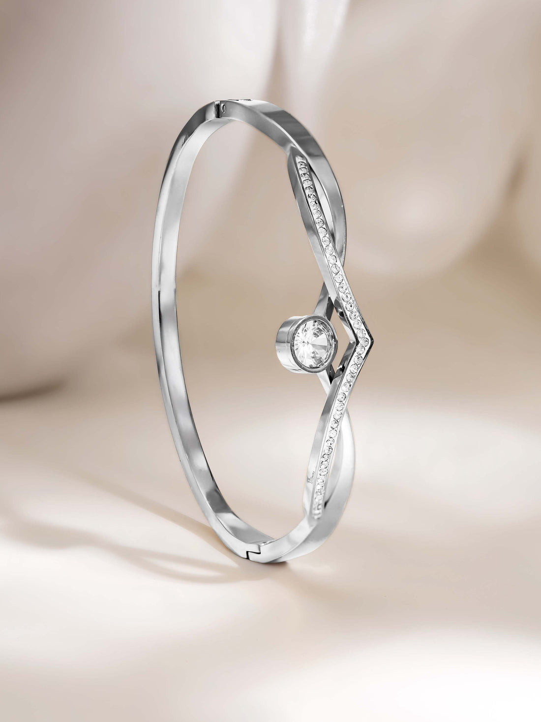 Chevron Crystal Bangle Silver