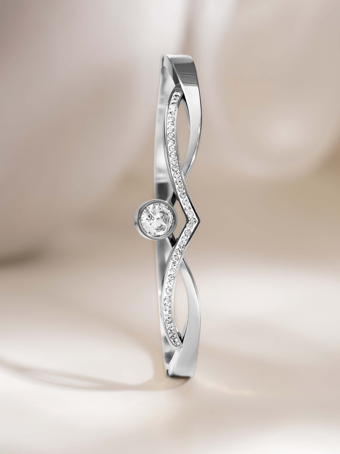 Chevron Crystal Bangle Silver