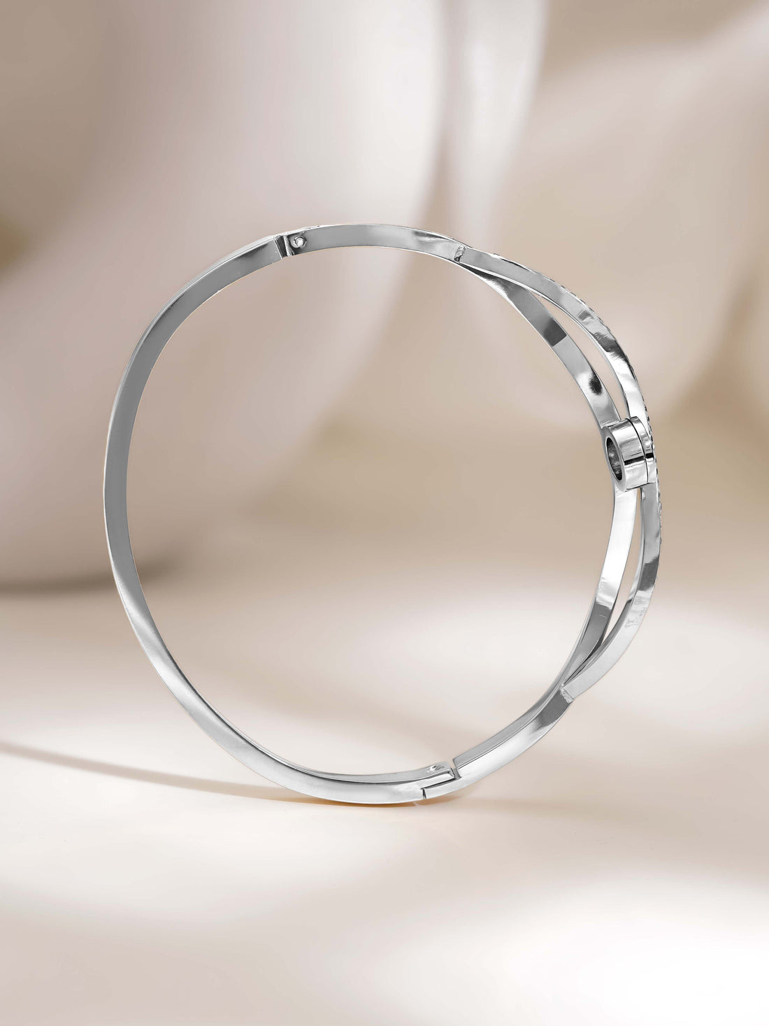 Chevron Crystal Bangle Silver