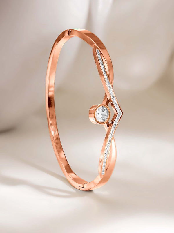 Chevron Crystal Bangle Rose Gold