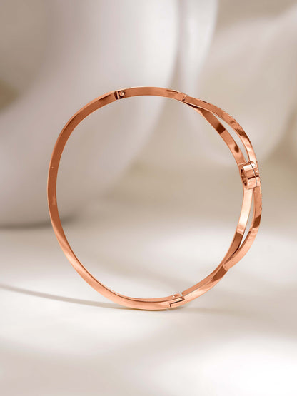 18K Gold Plated CZ Studded Crystal Openable Bangle Bracelet - Rose Gold