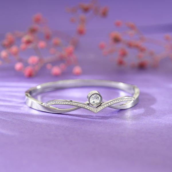 Chevron Crystal Bangle Silver