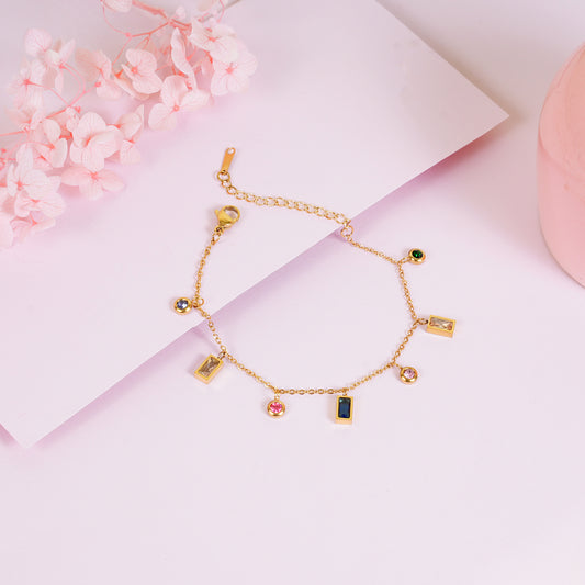 18K Gold Plated Golden Glow Multi Color Charms Bracelet