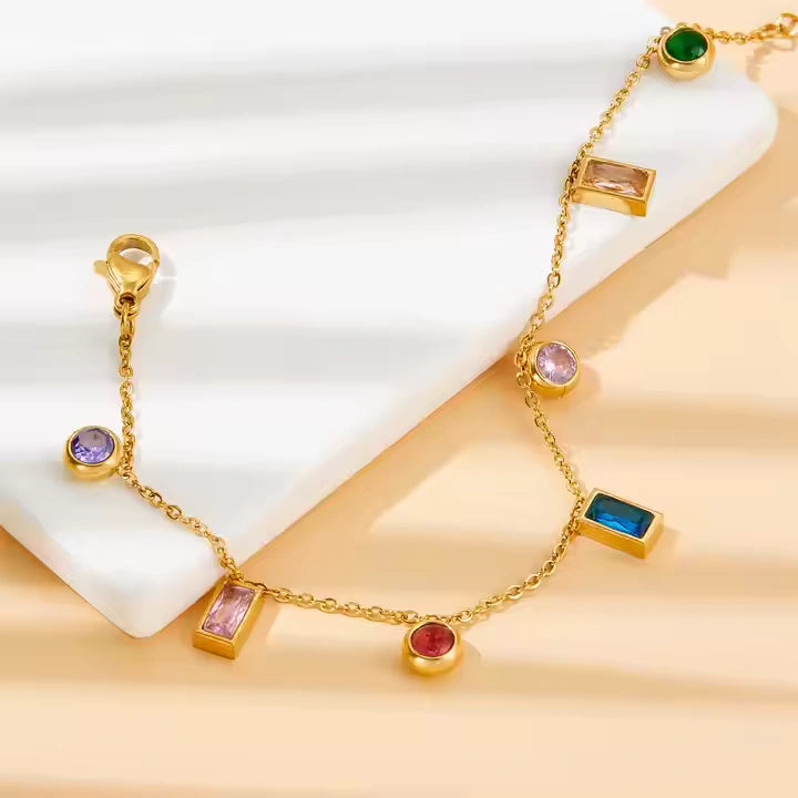 18K Gold Plated Golden Glow Multi Color Charms Bracelet